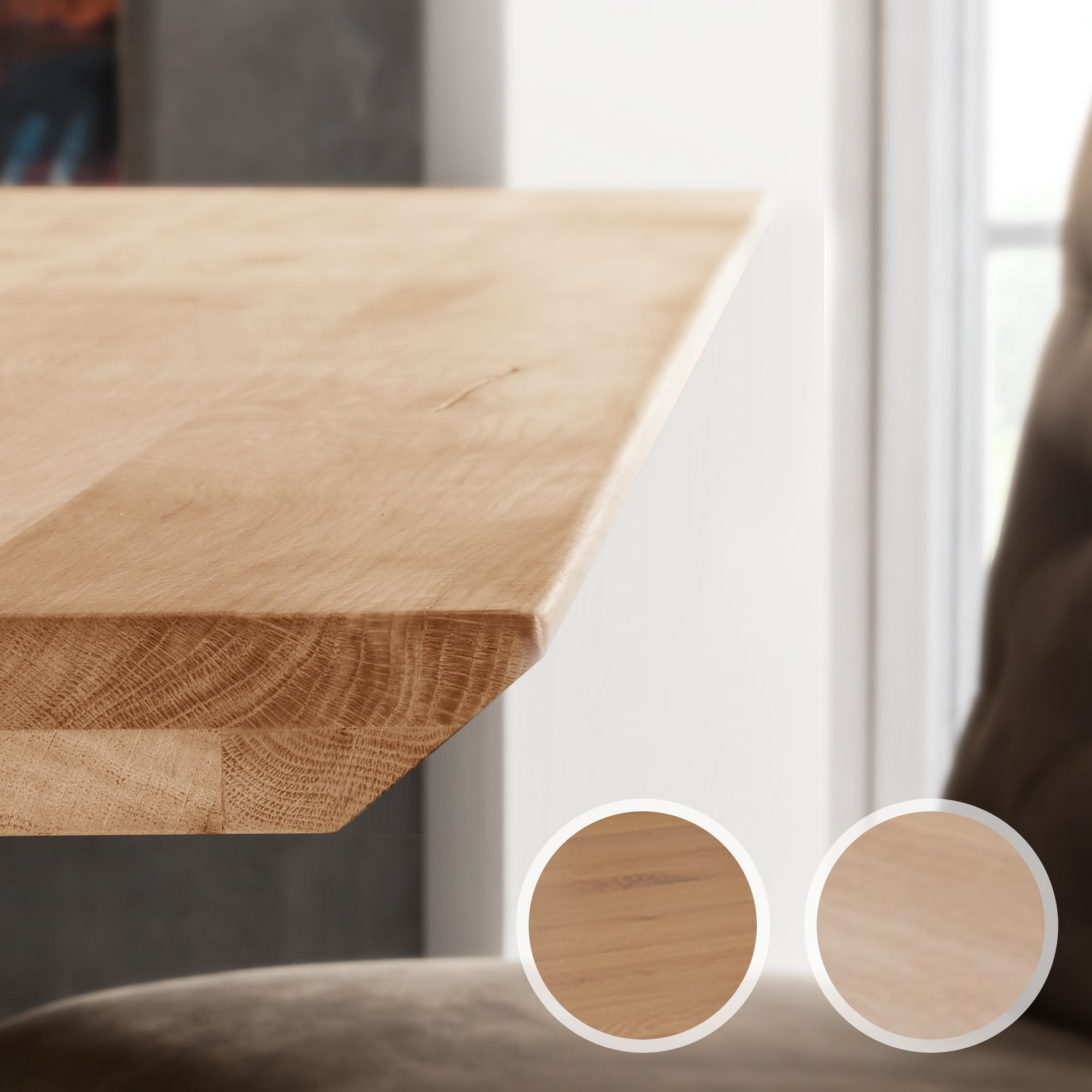 Massivholz »Tabula Rasa« Tischplatte Schweizer Kante 4 cm / voll massiv / 200x100 cm / Wildeiche natur