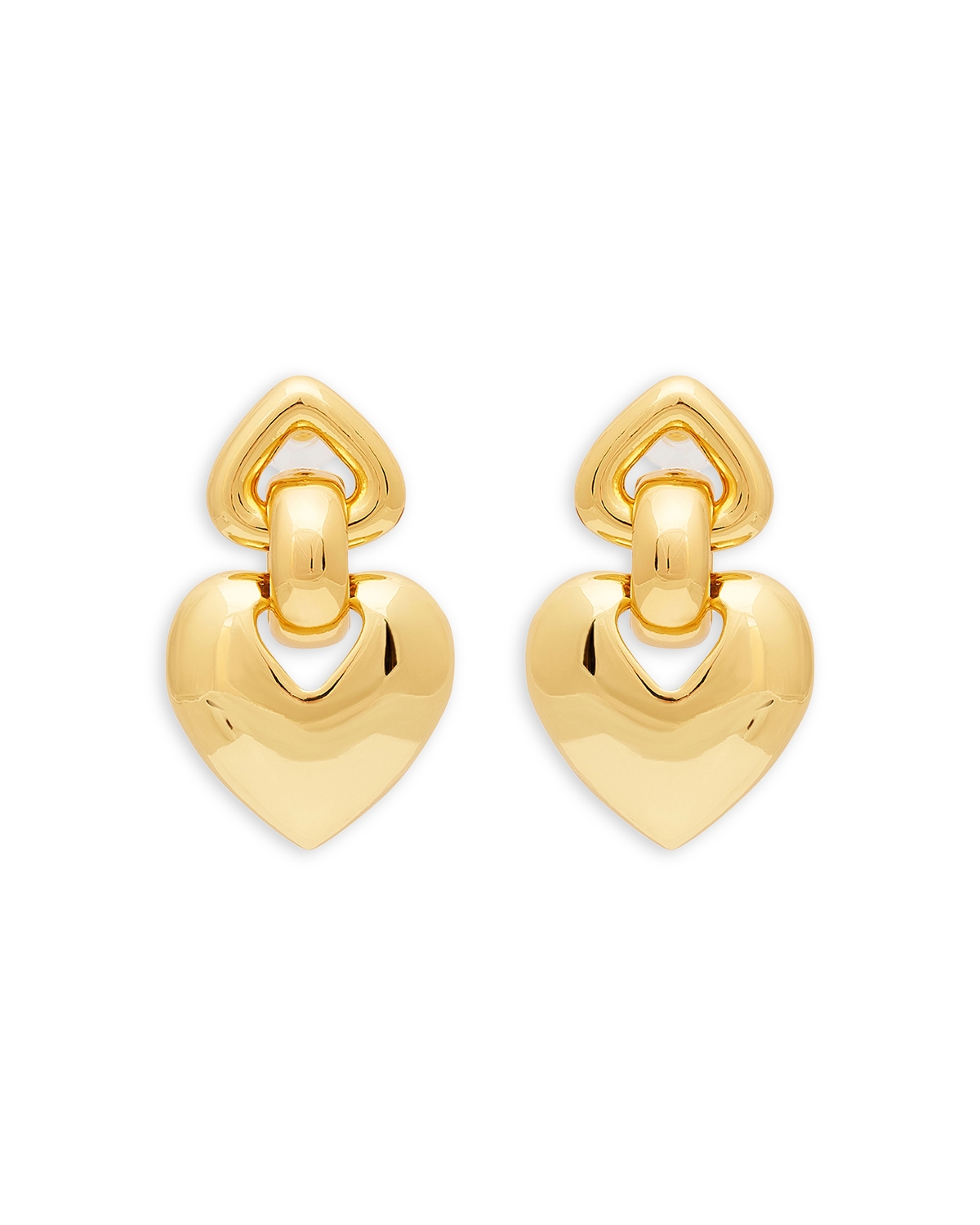 Kenneth Jay Lane Double Heart Drop Earrings, 2"L - Gold