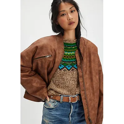 We The Free Vinny Vegan Bomber Jacket at Free People in Brown Sugar, Size: Medium
