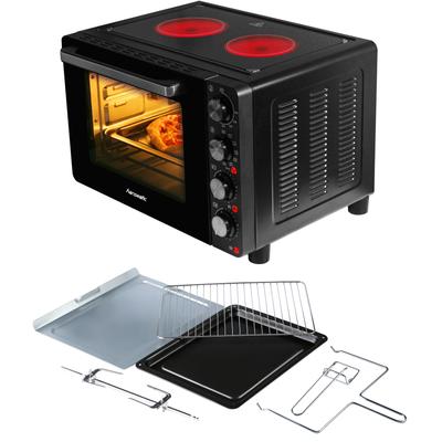 HANSEATIC Multiofen "HMO287BKB mit 2 Glaskeramik-Kochfeldern", schwarz, B:48cm H:33cm T:40cm, Minibacköfen, Ober/Unterhitze/Umluft; 28L Garraum, Grillspieß Image