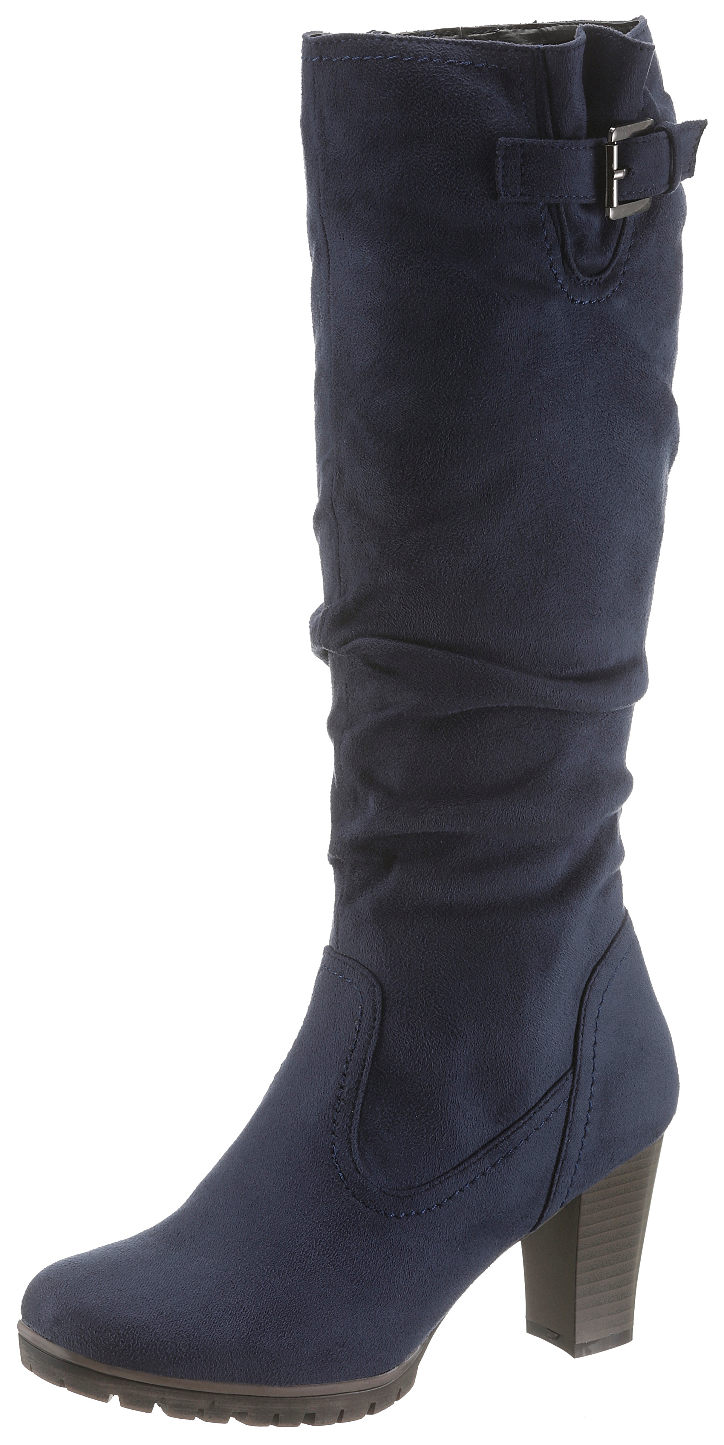 Stiefel ANISTON SHOES, Damen, Gr. 36, Normalschaft, blau (navy), Textil, Veloursleder, Schuhe Stiefel, mit Raffungen am slouchy Schaft - NEUE KOLLEKTION