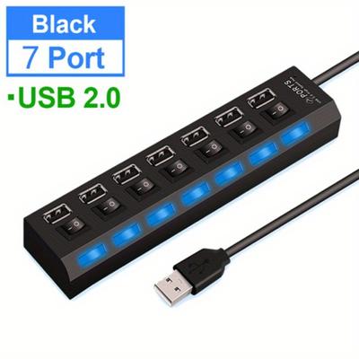 TEMU Fast-charging Usb 2.0 With Touch Control - Multi-port Splitter, Power Adapter Compatible, 4/7 Ports Expander For Phones & Devices