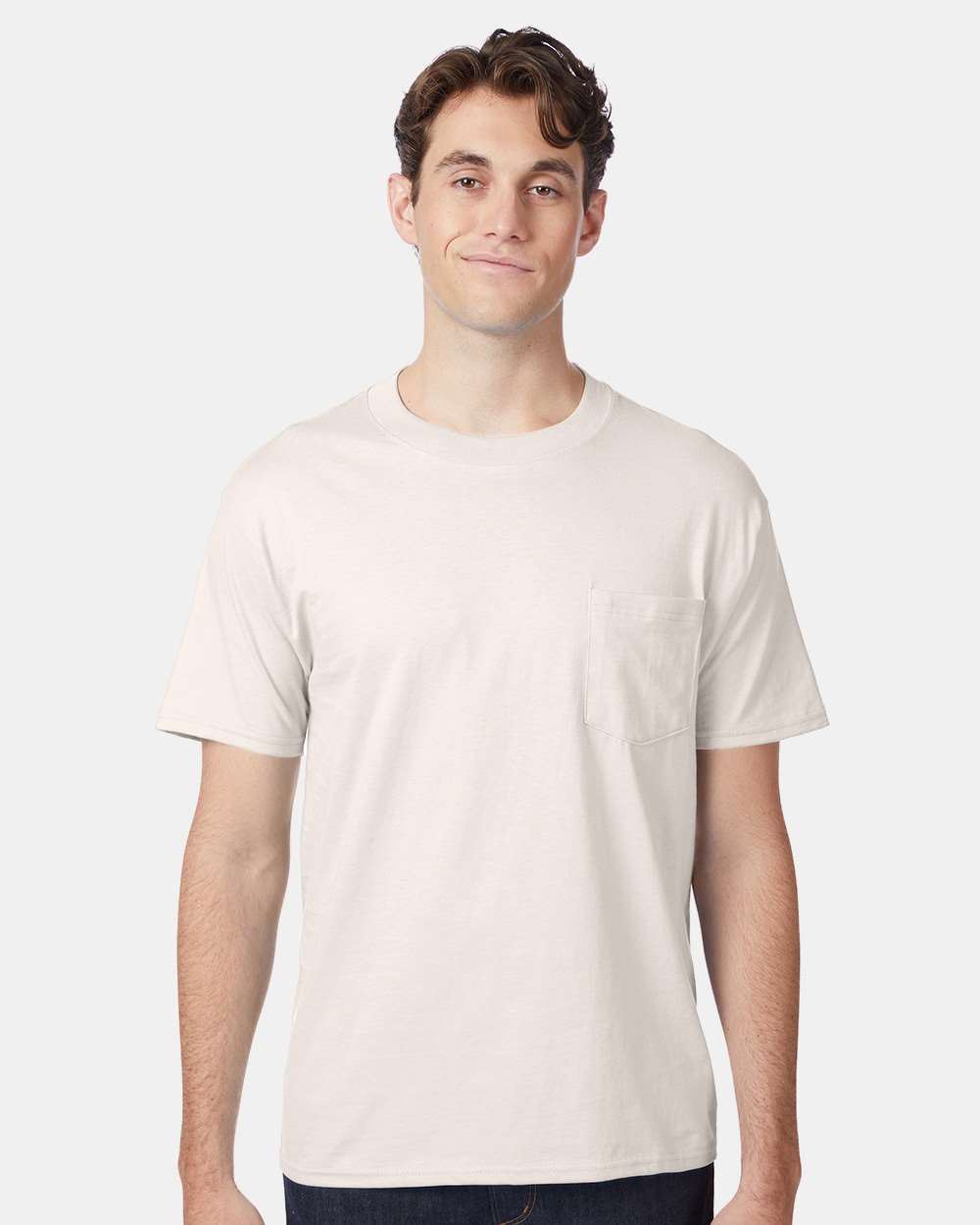 Hanes 5190P Adult Beefy-T-Shirt with Pocket in Natural size 2XL | Ringspun Cotton 5190