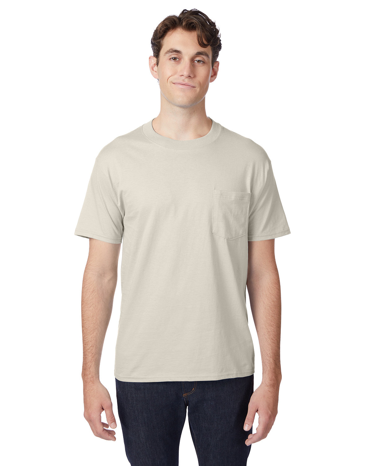 Hanes 5190P Adult Beefy-T-Shirt with Pocket in Natural size 3XL | Ringspun Cotton 5190