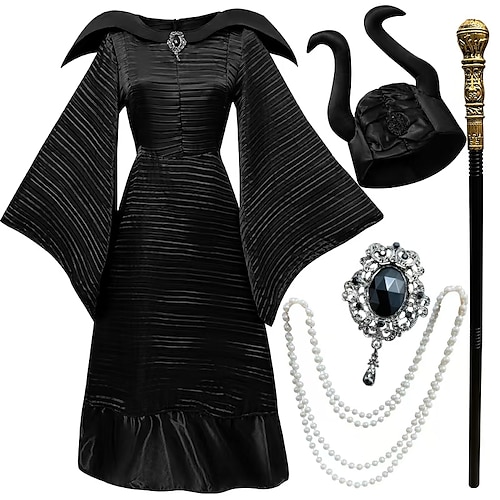 Maleficent Halloween Kleid Cosplay Kostüm Halloween Requisiten Cosplay Cosplay Erwachsene Damen Halloween Karneval Einfache Halloween-Kostüme Verkleiden Image