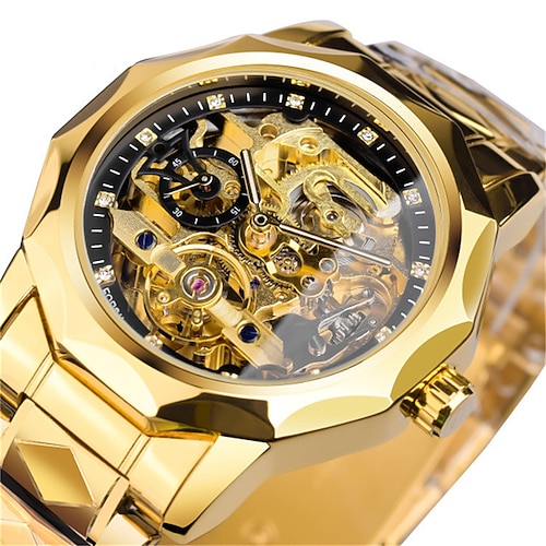 FORSINING Herren Mechanische Uhr Luxus Große Zifferblatt Outdoor Business Hohl Skelett Automatische Selbstaufzieh Tourbillon Leuchtende Edelstahlarmbanduhr Image