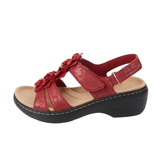 Damen Sandalen Sandalen mit Keilabsatz Komfort Schuhe Outdoor Täglich Strand Feste Farbe Blumen Einfarbig Sommer Blume Keilabsatz Offene Spitze Klassisch Brautkleider schlicht PU Leder Polyester Image