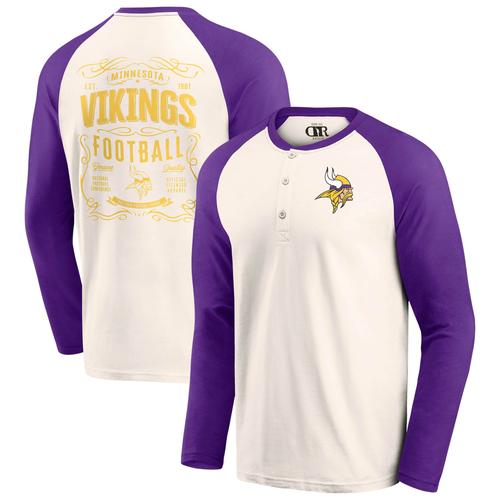 Cremefarbenes/lila Minnesota Vikings Raglan Henley-T-Shirt für Herren aus der Darius Rucker Collection von Fanatics