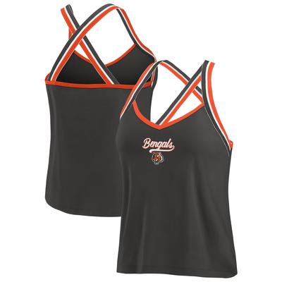 Damen WEAR by Erin Andrews Schwarzes Cincinnati Bengals Tri-Blend Tanktop mit überkreuzten Trägern Image