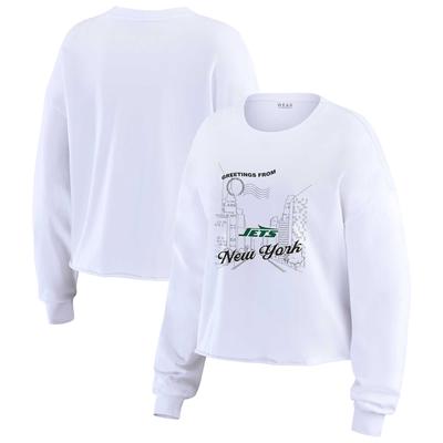 Damen WEAR by Erin Andrews Weißes New York Jets Postcard Kurzes Langarmtop Image