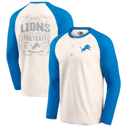 Creme/Blaues Detroit Lions Raglan Henley-T-Shirt für Herren aus der Darius Rucker Collection von Fanatics