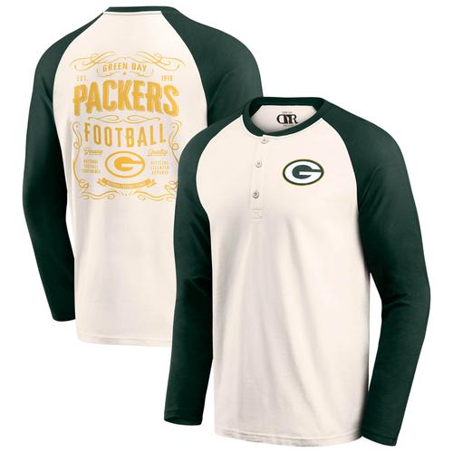 Creme/Grünes Green Bay Packers Raglan Henley-T-Shirt für Herren aus der Darius Rucker Collection von Fanatics