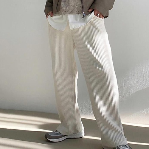 Herren Cordhose Hose Freizeithose Plissiert Weites Bein Kordelzug Einfarbig Weich Außenbereich Sport im Freien Täglich Stilvoll Hosen Lässiger Schnitt Weiß Mikroelastisch Image