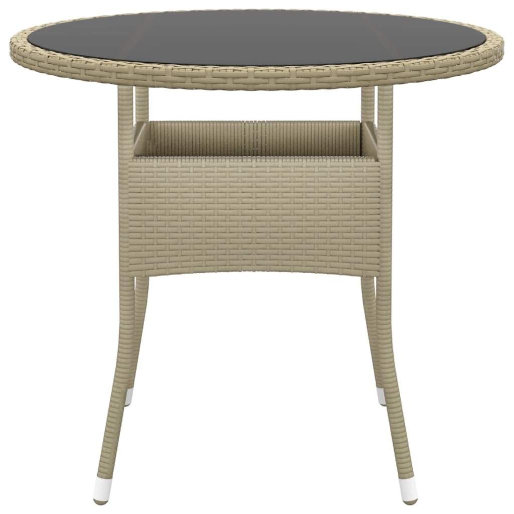 vidaXL Gartentisch Ø80x75 cm Hartglas und Poly Rattan Beige Image