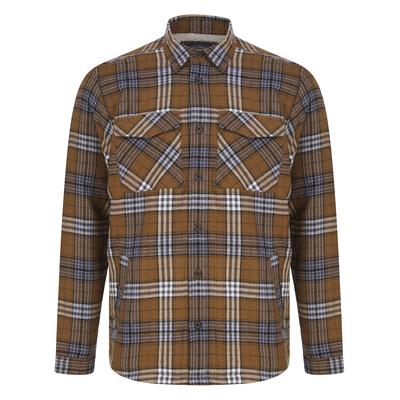 Shirts San Juan Borg Lined Cotton Flannel Checked Overshirt Jacket in Coffee Marl / L - Tokyo Laundry
