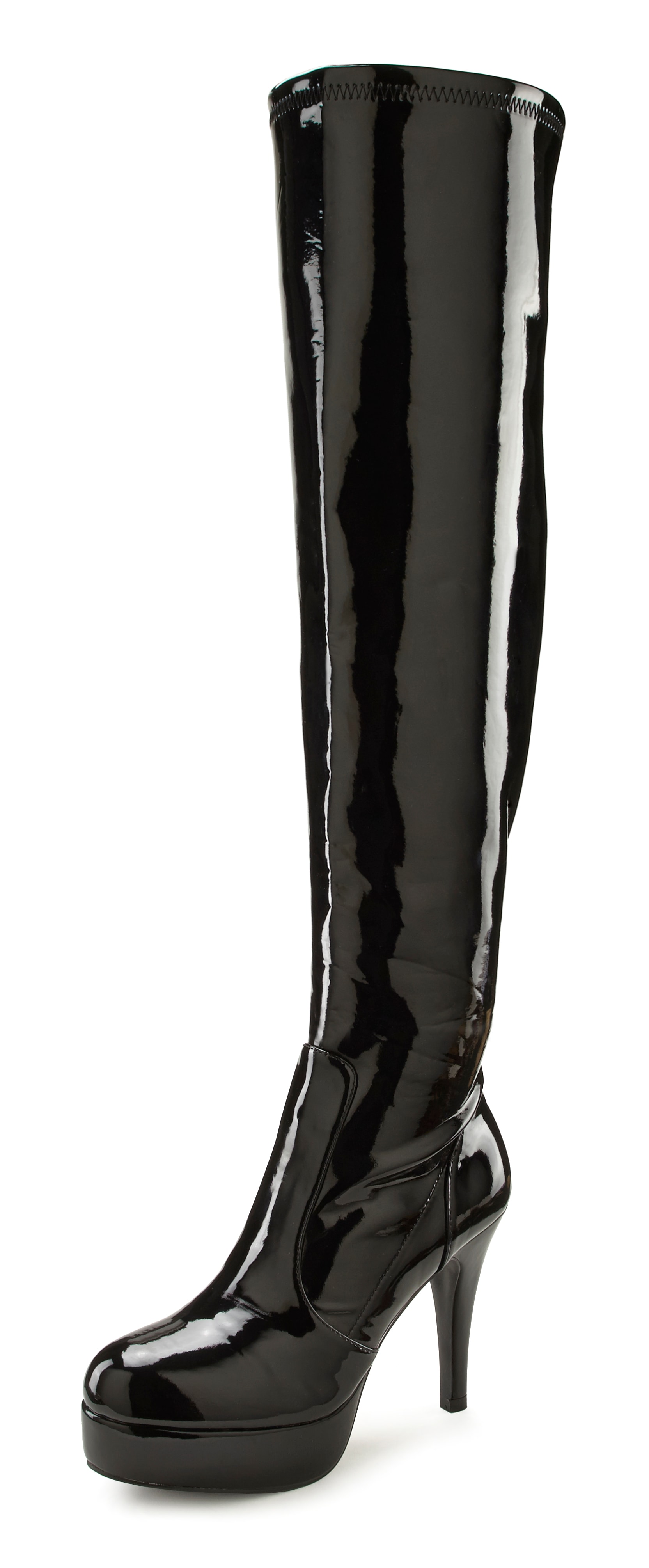 Overkneestiefel "High-Heel-Stiefelette mit Plateau", Damen, Gr. 41, schwarz, Obermaterial: 100% Lederimitat. Futter: 100% Textilmaterial. Decksohle: 100% Lederimitat. Laufsohle: 100% Synthetik, LASCANA BELLE AFFAIRE, glänzend, unifarben, Schuhe...