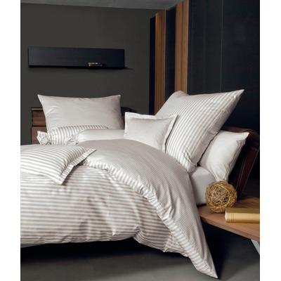 Wendebettwäsche JANINE "modernclassic 3912, 100% Baumwolle", beige (natur), B/L: 200cm x 200cm, 2 St., Mako-Satin, B/L: 80cm x 80cm & 80cm x 80cm, Mako-Satin, Obermaterial: 100% Baumwolle, Bettwäsche, mit Reißverschluss, Streifen Design Image
