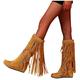 Embroidered Fringed Boots for Women Slip On Work Boots Flat Tassel Leather Fashion Knee High Walking Shoes Waterproof Comfy (Yellow 37 EU)
