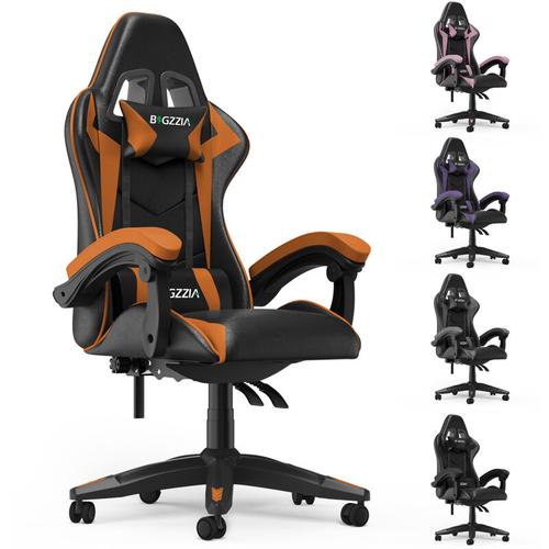 Gaming Stuhl bis 110kg - bigzzia gaming chair - mit Kopfstütze und Lendenkissen - pc stuhl - PU