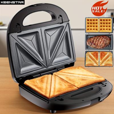 TEMU Keenstar 3 In 1 Electric Sandwich Maker, Waffle Maker With Removable Non-stick Plates, Grill With Double-sided Heating, Easy To Clean And Store, Perfect For Cooking Breakfast, And Steak