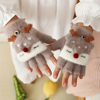 TEMU Cozy Kids' Gloves - Cute Cartoon Design, Warm Plush For , Christmas & Outdoor Play, Fits Ages 2-6