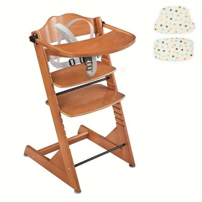 TEMU 1pcs Convertible Wooden High Chair For Babies And Toddlers - Baby Feeding Chair& Toddler Dining Chair With Removable Tray, Cushion And Harness