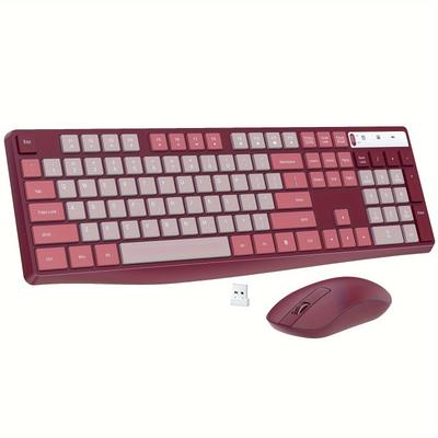 TEMU Combo, 2.4g Full-sized Ergonomic Keyboard Mouse, Adjustable Cordless Usb Keyboard And Mouse, Quiet Click For Computer/laptop/windows/mac (1 Pack, Rose)