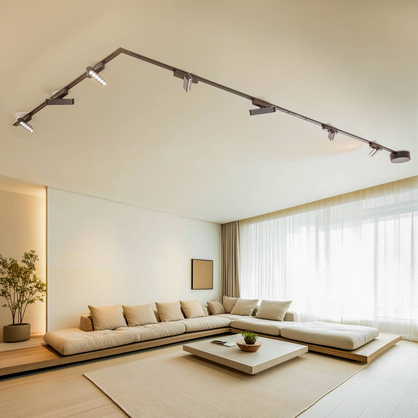 Schienensystem Lumaro,Lichtpunkte,7-flg.,schwarz,48V,dimmbar Lumaro Lindby, dimmbar, schwarz, für Wohn- / Esszimmer, Aluminium, Modern