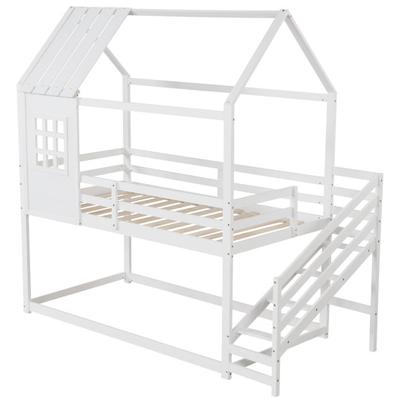 Costway Twin House Bed with Stairs and Roof for Kids-White