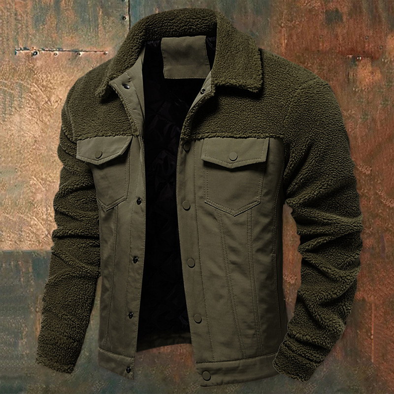 Men's Fleece Jacket Work Jacket Outdoor New Year Thermal Warm Patchwork Pocket Winter Spring Fall Cross-Seasons Patchwork Fashion Streetwear Turndown Navy Blue Khaki Army Green Jacket