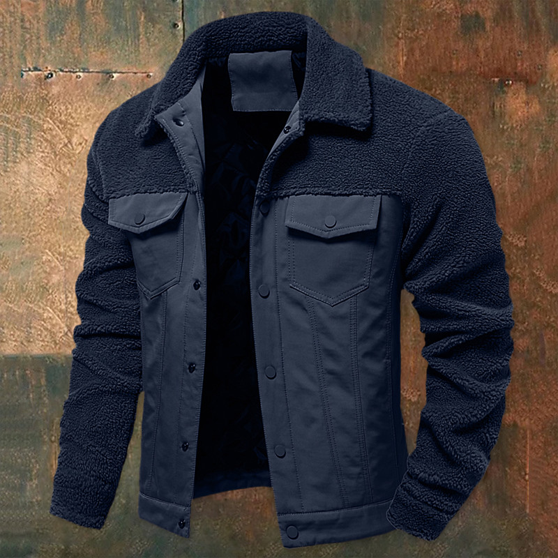 Men's Fleece Jacket Work Jacket Outdoor New Year Thermal Warm Patchwork Pocket Winter Spring Fall Cross-Seasons Patchwork Fashion Streetwear Turndown Navy Blue Khaki Army Green Jacket
