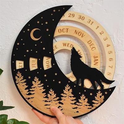 Wooden Perpetual Calendar Wooden Moon Disks Circular Calendar Moon Disks Calendar Wooden Calendar Sign Decor Family Wooden Craft Wall Art Ornament