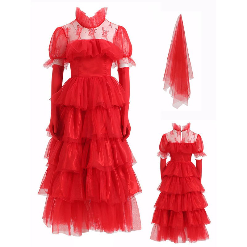 Ghost Bride Lydia Deetz Carnival Dress Headpiece Beetlejuice Horror Movie Cosplay Costume Adults' Women's Masquerade Party / Evening Easy Carnival Costume Dress Up