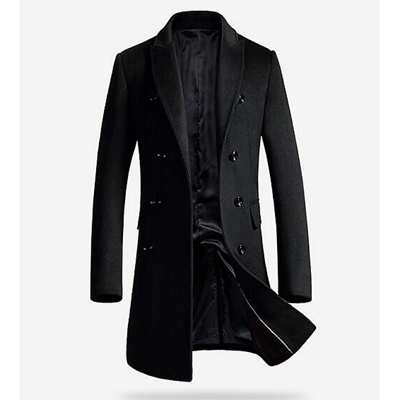 Men's Winter Coat Wool Coat Overcoat Work Street Winter Wool Windproof Warm Outerwear Clothing Apparel Solid Colored Notch lapel collar