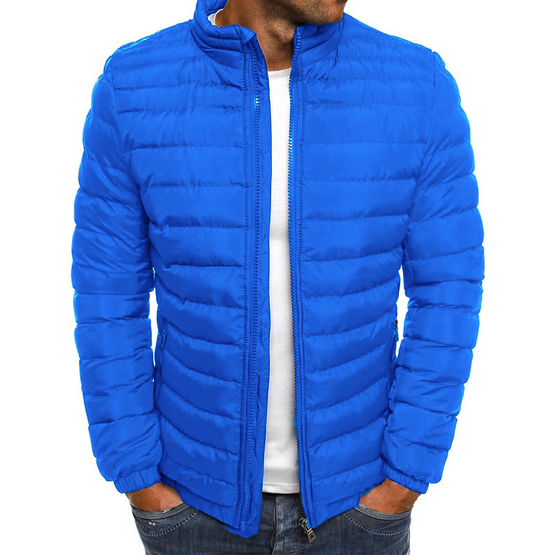 Men's Winter Coat Winter Jacket Puffer Jacket Quilted Jacket Classic Style Casual Warm Winter Solid Color Light Blue Navy Big red Grass Green Puffer Jacket