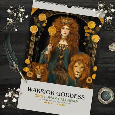 Warrior Goddess 2025 Moon Phase Calendar Pagan Gift Lunar Planner Art Calendar Illustrated Divine Feminine Greek Mythology