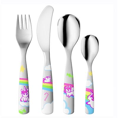 Kinderbesteck GNALI & ZANI "Kleine Einhörner", bunt (edelstahlfarben, bunt), 4 tlg., Edelstahl, Essbesteck-Sets, Made in Italy Image