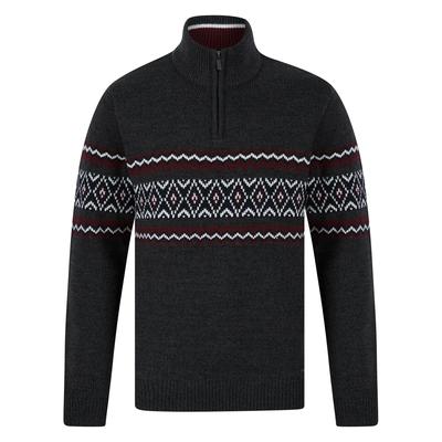 Jumpers Casablanca Quarter Zip Fair Isle Knit Funnel Neck Jumper in Charcoal Twist / M - Tokyo Laundry