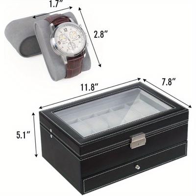 TEMU 12 Compartments Leather Watch Box Case With Case Watch Box Watch Box Organizer For Men And Woman