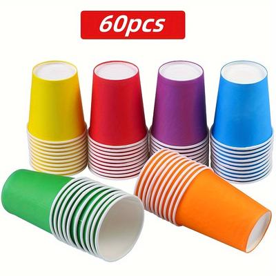 TEMU 60pcs Paper Party Cups Drinking Cups, 6 Colors, 10pcs Color, Suitable For Parties, Diy And Festivals