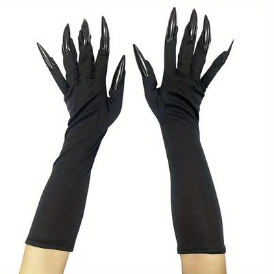 TEMU 1 Pair Black Long Claw Gloves, Gothic Style, Cosplay Finger Extensions, Women's Costume Accessory, Vintage-inspired Festival Props With Sharp Nails, 1 Size Fits Most