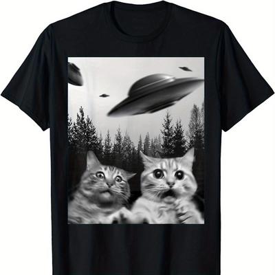 TEMU Buy Funny 2 Cats Selfie With Ufo T-shirt