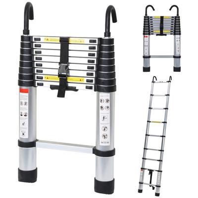 Vingo - swanew Teleskopleiter Mit Haken Ausziehleiter bis 150kg Stabil Aluminium Stehleiter Silber Image