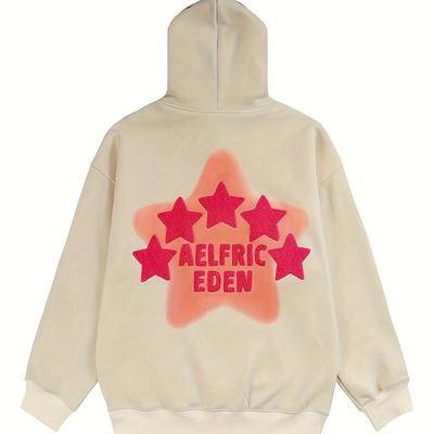 TEMU Cozy Pink Star Print Hoodie - Oversized Pullover With Kangaroo Pocket, Casual Long Sleeve Knit For Fall/winter