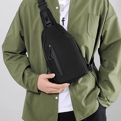 TEMU Waterproof Men's Chest Bag, Solid Color Slant Shoulder Bag, Motorbike Crossbody Bag