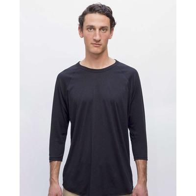 Los Angeles Apparel FF53 USA-Made Three Quarter Sleeve Raglan Baseball T-Shirt in Black size XS | Cotton Polyester