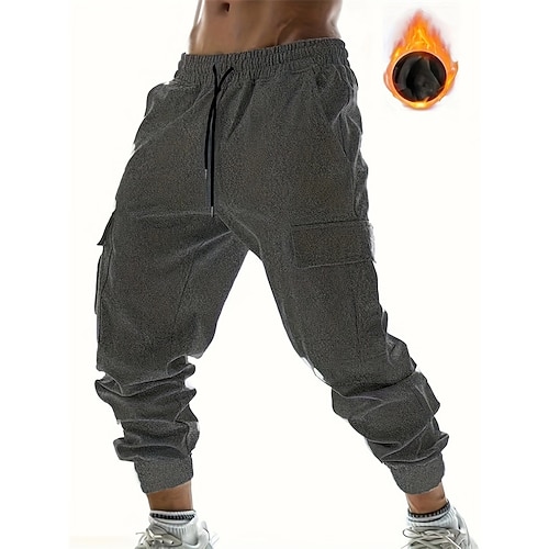 Herren Fleecehosen Jogginghose Trainingshose Jogginghose Jogger Winterhose Hose Hosen Tasche Kordelzug Elastische Taille Glatt Komfort Warm Sports Outdoor Täglich Modisch Brautkleider schlicht Image
