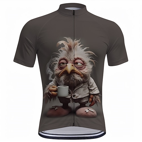 Herren Radtrikot Tiermotiv Cartoon Kurzarm Fahhrad T-Shirt Oberteil mit 3 Gesäßtaschen Mountainbike MTB Straßenradsport Schnelltrocknend Frontreißverschluss Feuchtigkeitsableitend Sport Dunkelgrau Image
