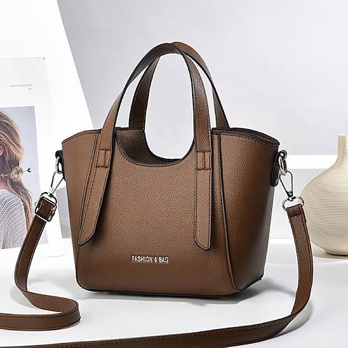 Damen Handtasche PU-Leder Casual Täglich Langlebig lichter Ocker Schwarz Elfenbein