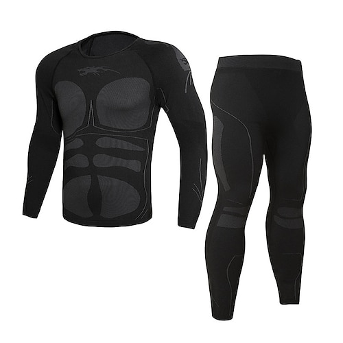 Herren Trainingsanzug 2 teilig Farbblock Basisschicht Kompressionshemd und Hose Sportbekleidungsset Herbst Schwarz Armeegrün Fitnesstraining Joggen Laufen Thermowarm Weich Langarm Sport Sportkleidung Image